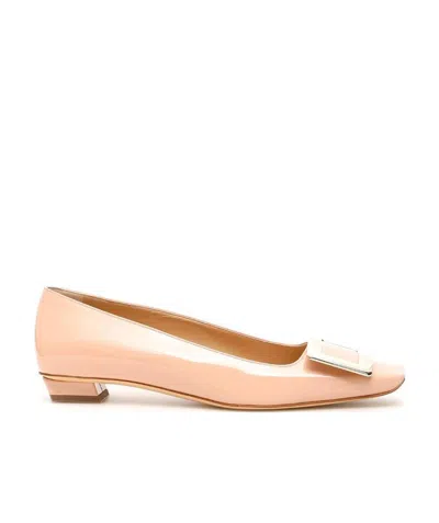 Roger Vivier Belle Vivier Square Buckle Flat Shoes In Nude