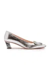 Roger Vivier Belle Vivier Strass-embellished Buckle Metallic Leather Pumps In Silver