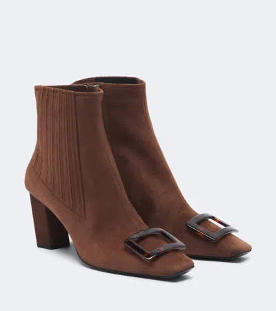 Roger Vivier Belle Vivier Suede Ankle Boots In Brown