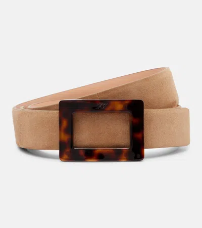 Roger Vivier Belle Vivier Suede Belt In Sand