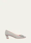 Roger Vivier 45mm Belle Vivier Suede Pumps In Grigio Chiaro