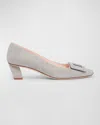 Roger Vivier Belle Vivier 45 Metal Buckle Pumps In Patent Leather In Grigio Chiaro