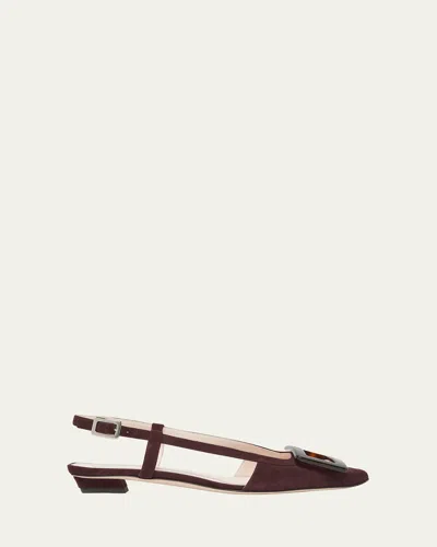 Roger Vivier Belle Vivier Suede Buckle Slingback Pumps In Brown
