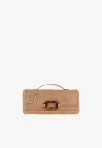 Roger Vivier Belle Vivier Suede Clutch In Brown
