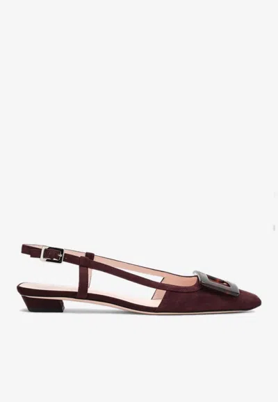 Roger Vivier Belle Vivier Suede Slingback Flats In Burgundy