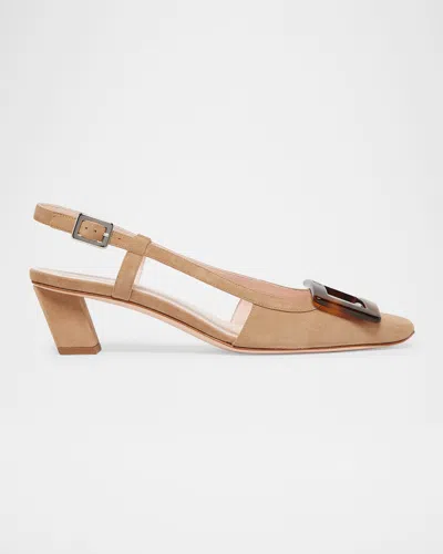Roger Vivier Belle Vivier Suede Turtle Slingback Pumps In Brown