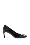 ROGER VIVIER BELLE VIVIER T.70 BLACK CALFSKIN PUMPS WITH METAL BUCKLE