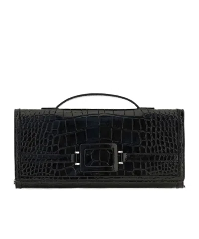 Roger Vivier Belle Vivier Top Handle Clutch Bag In Black