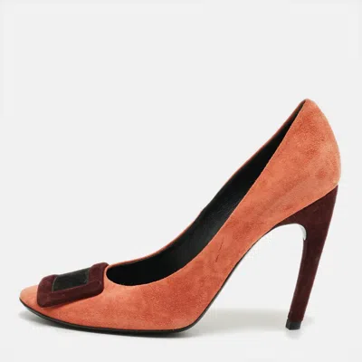 Pre-owned Roger Vivier Belle Vivier Trompette Size 39 Orange/burgundy Suede Pumps