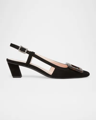 Roger Vivier Belle Vivier Turtle Suede Slingback Pumps In Black