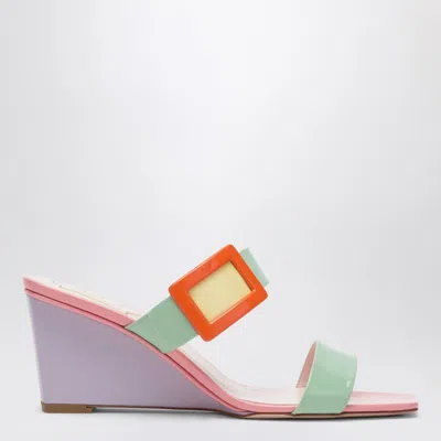 Roger Vivier Belle Vivier Wedge Mules In Green/purple Patent Leather In Multi