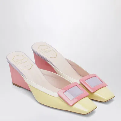 Roger Vivier Belle Vivier Wedge Mules In Patent Leather In Yellow