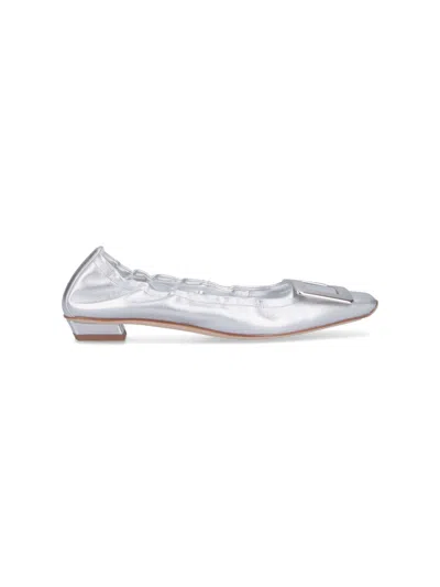 Roger Vivier Belle Vivier 25 Embellished Metallic Ballet Flats In Silver
