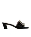 Roger Vivier Love 45 Rhinestone-buckle Mules In Leather In Black