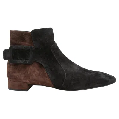 Pre-owned Roger Vivier Black & Brown  Suede Ankle Boots Size 40