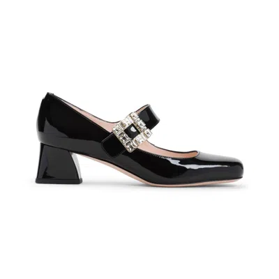 Roger Vivier Black Calfskin Tres Strass Babies 45 Pumps