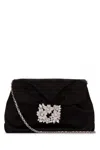 Roger Vivier Black Drap Ruched Buckle-detail Clutch In Black