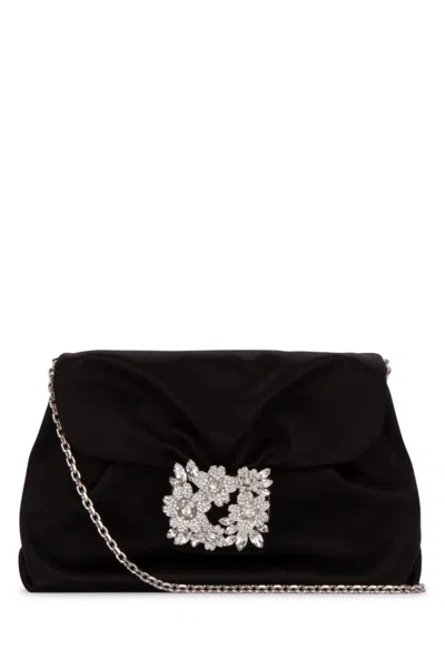 Roger Vivier Black Drap Ruched Buckle-detail Clutch