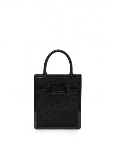 Roger Vivier Black Fabric Tote Handbag With Leather Inserts And Lacquered Buckle