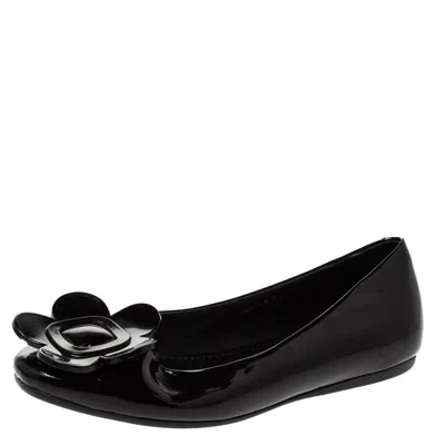 Roger Vivier Black Floral Applique Patent Leather Ballet Flats