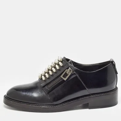 Pre-owned Roger Vivier Black Leather Crystal Embellished Oxfords Size 36