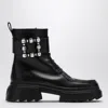 Roger Vivier Leather Lace-up Booties With Jeweled Buckle