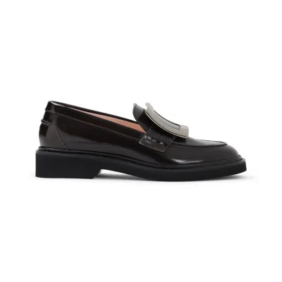 ROGER VIVIER BLACK LEATHER LOAFERS WITH GLOSSY FINISH