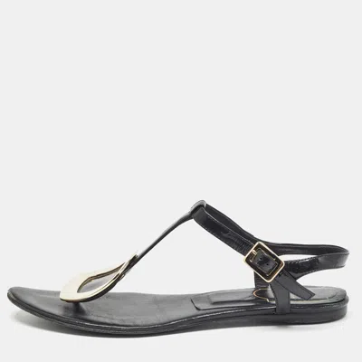 Roger Vivier Black Leather Slingback Flat Sandals