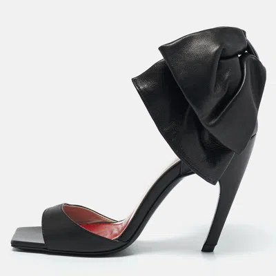Pre-owned Roger Vivier Black Leather Vic Choc Bow Ankle Strap Sandals Size 38