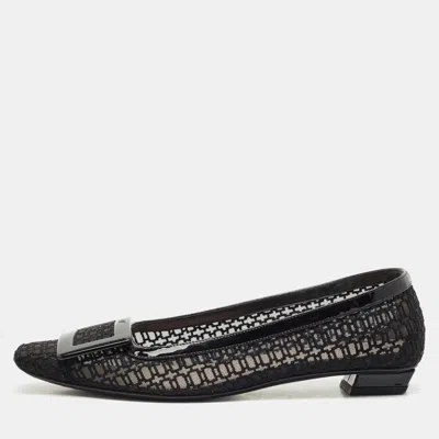 Pre-owned Roger Vivier Black Mesh And Patent Leather Belle Vivier Ballet Flats Size 37.5