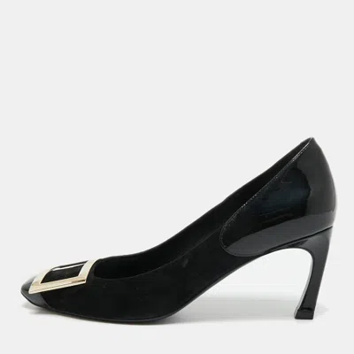 Pre-owned Roger Vivier Black Patent Leather And Suede Trompette Pumps Size 36