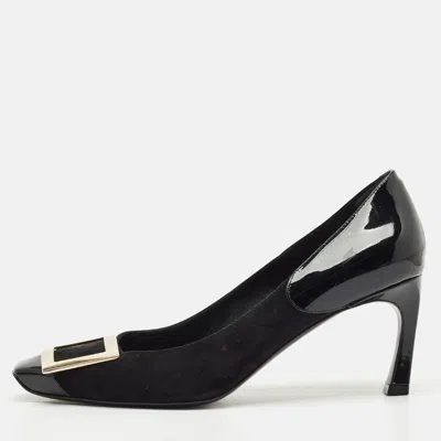 Pre-owned Roger Vivier Black Patent Leather And Suede Trompette Pumps Size 37.5