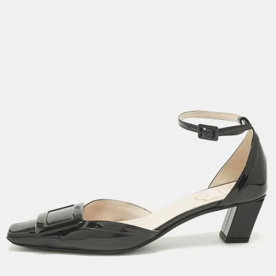 Pre-owned Roger Vivier Black Patent Leather Belle Vivier Ankle Strap Pumps Size 37.5