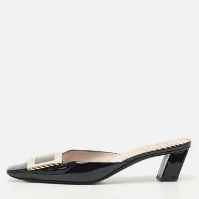 Pre-owned Roger Vivier Black Patent Leather Belle Vivier Mules Size 37