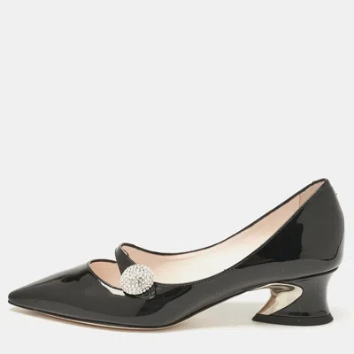 Pre-owned Roger Vivier Black Patent Leather Courbette Mary Jane Pumps Size 35