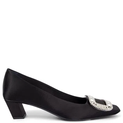 Pre-owned Roger Vivier Black Satin Belle Vivier Crystal Pumps Shoes 36