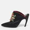 Roger Vivier Black Satin Crystals Embellished Mules In Multi