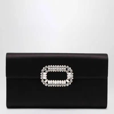 Roger Vivier Efflorescence Satin Clutch Bag With Crystal-buckle In Black