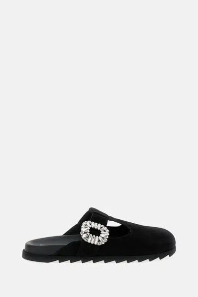 ROGER VIVIER WOMEN BLACK SUEDE MULES, 3.5 LUXURY MULES FOR WOMEN DARVEYS