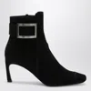 Roger Vivier Black Trompette Suede Ankle Boot In Black