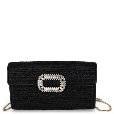 Pre-owned Roger Vivier Black Tweed Vivier Bouquet Mini Clutch W Chain Bag