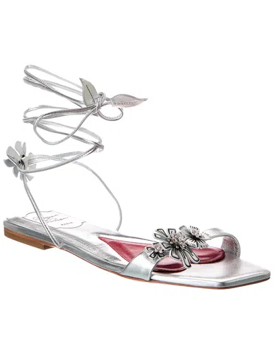 Roger Vivier Blossom Leather Sandal In Silver