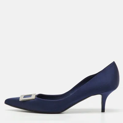 Roger Vivier Blue Satin Trompette Pointed Toe Pumps