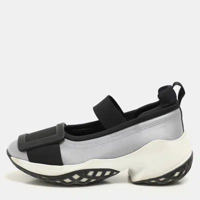 Roger Vivier Blue/black Satin Embellished Slip On Sneakers