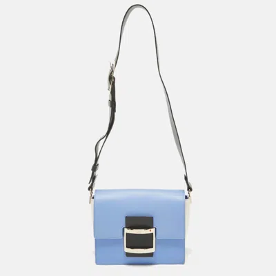 Pre-owned Roger Vivier Blue/white Leather Flap Shoulder Bag