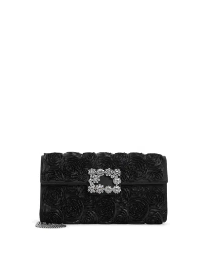 Roger Vivier Rose Flower Buckle Shoulder Bag In Black