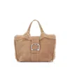 Roger Vivier Mini Leather Tote Bag With Shearling Trim In Brown