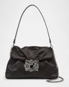 Roger Vivier Bouquet Rhinestone Satin Shoulder Bag In Black