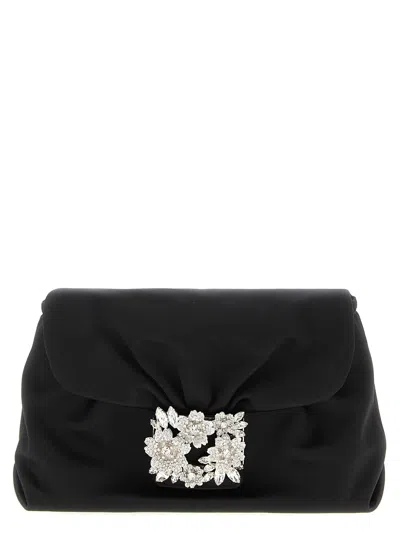 Roger Vivier Bouquet Strass Drape Mini Clutch In Black