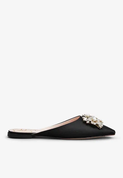 Roger Vivier Bouquet Strass Flat Mules In Black
